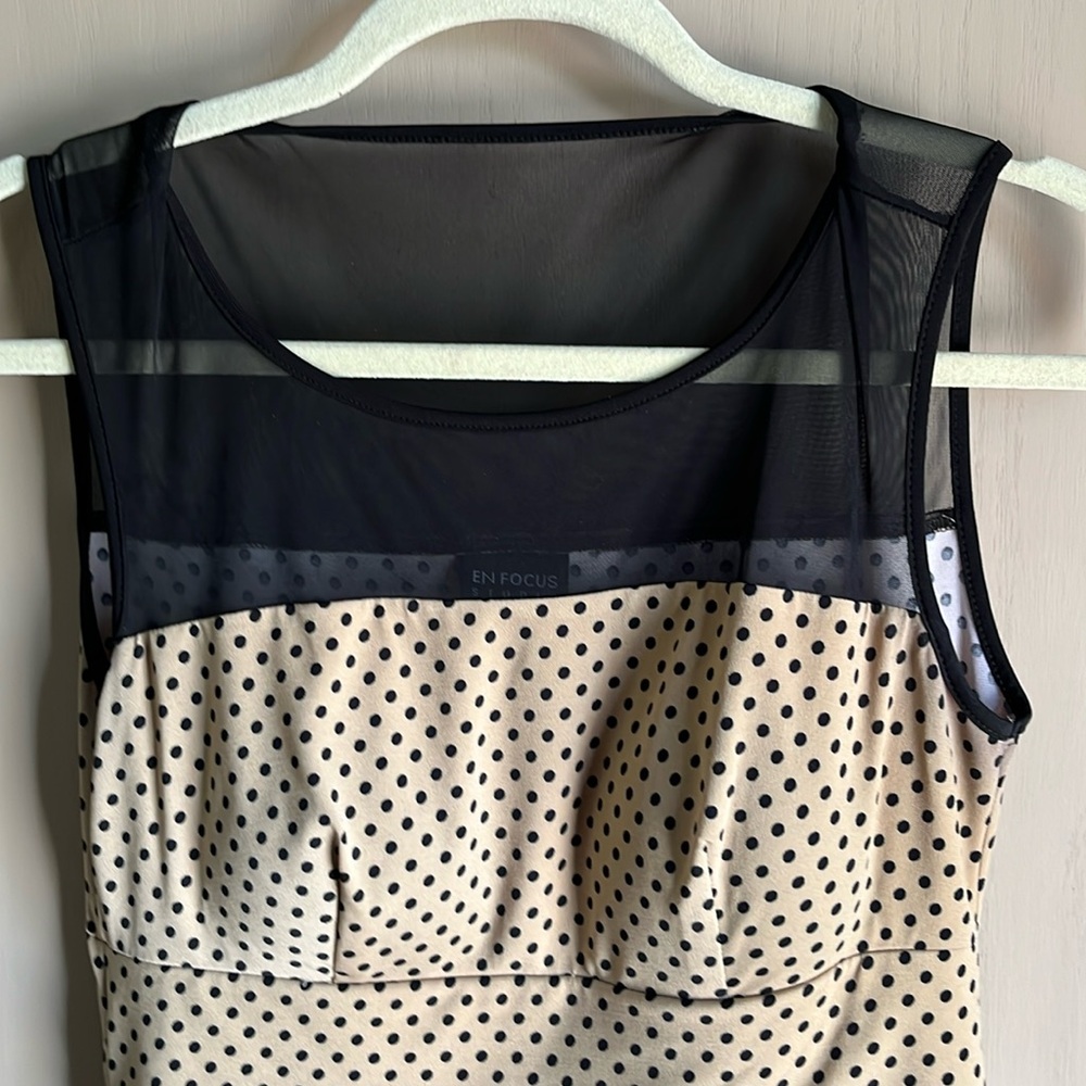 Tan/cream with black polka dots dress
